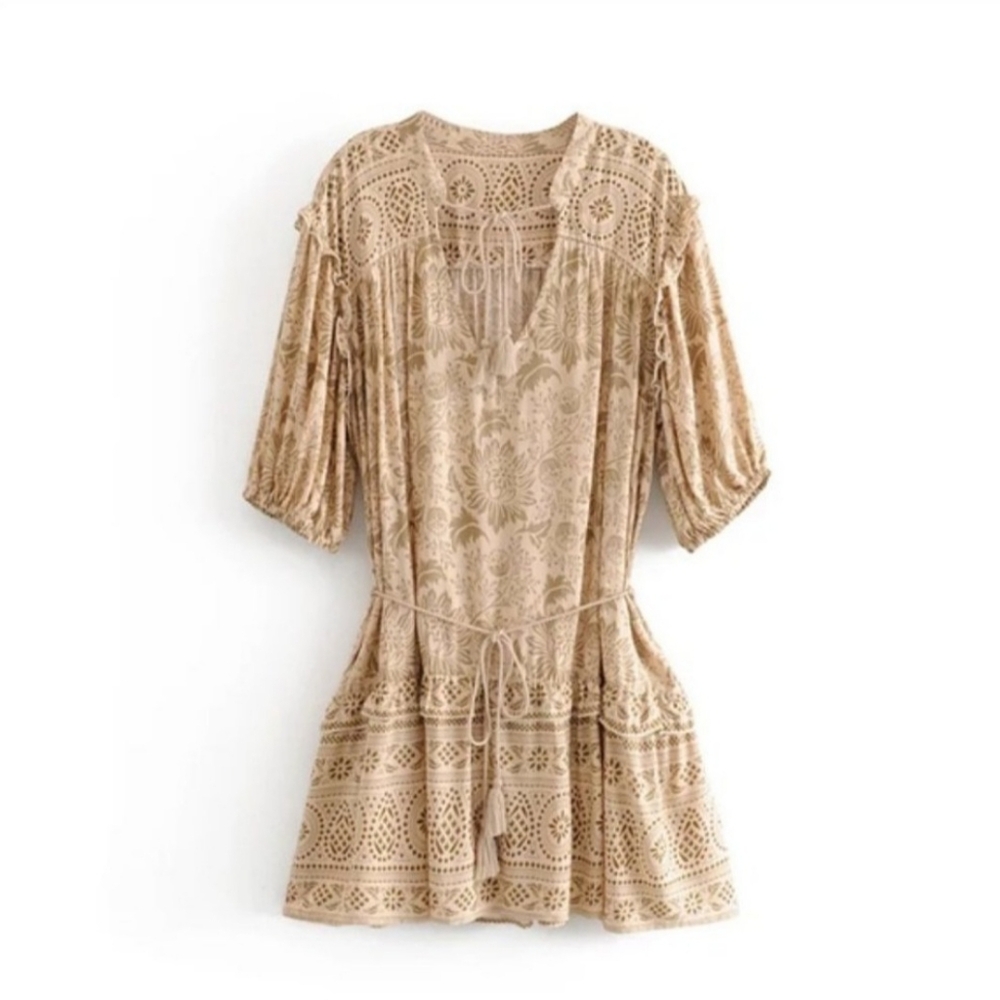 Desert Dreamer Boho Block Print Tunic Cotton Dress - image 5